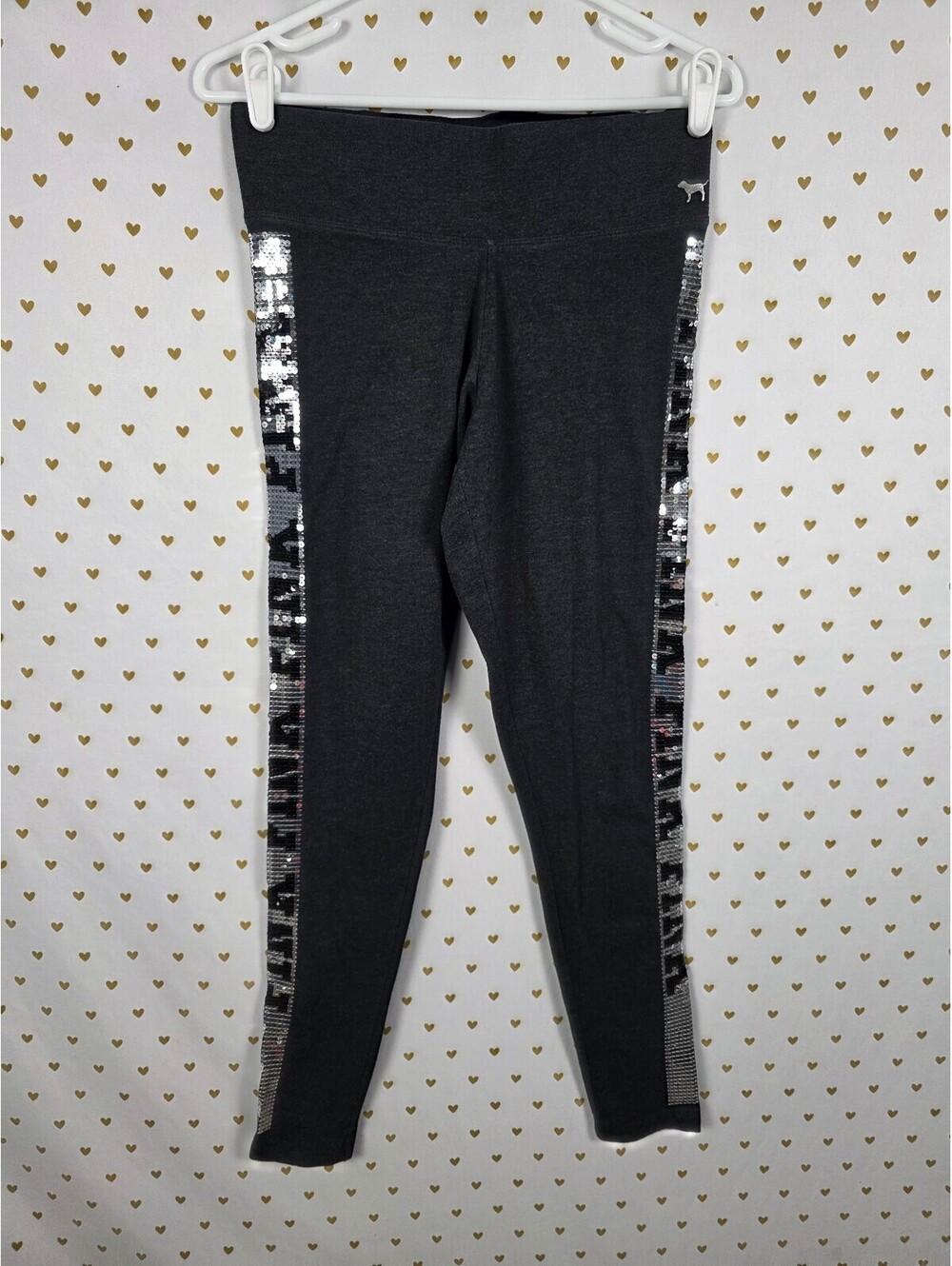 Victorias Secret PINK Silver Logo Bling Yoga Pants Medium